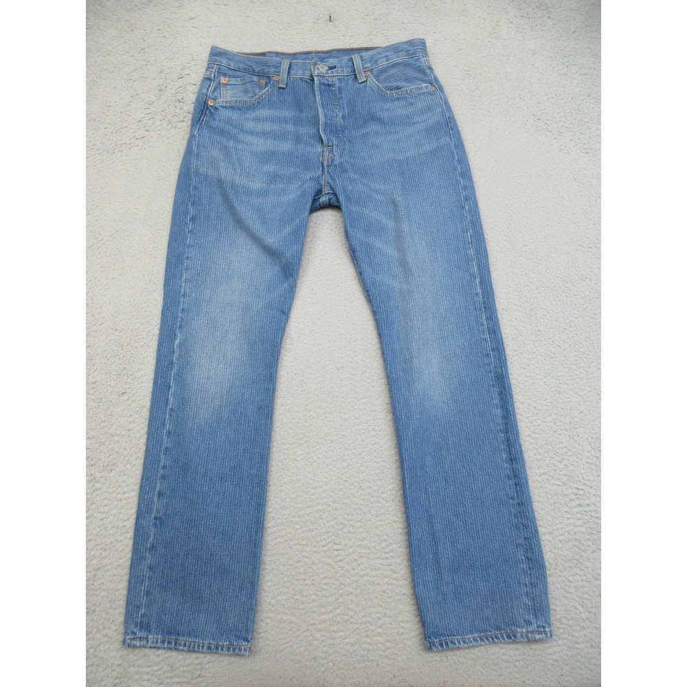 Levis 501 Textured Pinstripe Jeans Mens 32x32 Blue Straight Leg Retro Streetwear